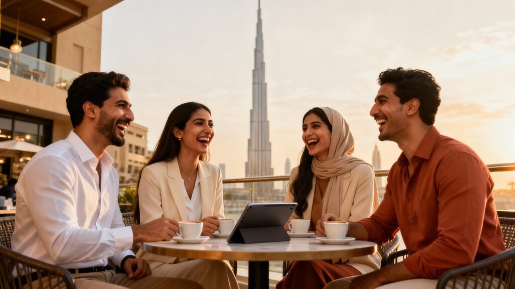 Young professionals in their 30s enjoying work-life balance in Dubai.