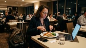 female eating protein incorrectly 
